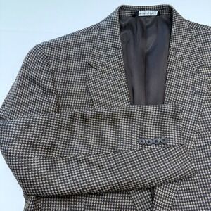 Vintage Alan Flusser Silk Wool Sport Coat Blazer Jacket Mens 42R Brown Birdseye